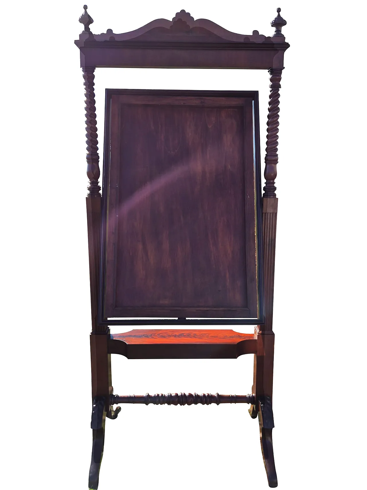 Specchiera basculante da terra in mogano con vetro molato, fine ’800 12
