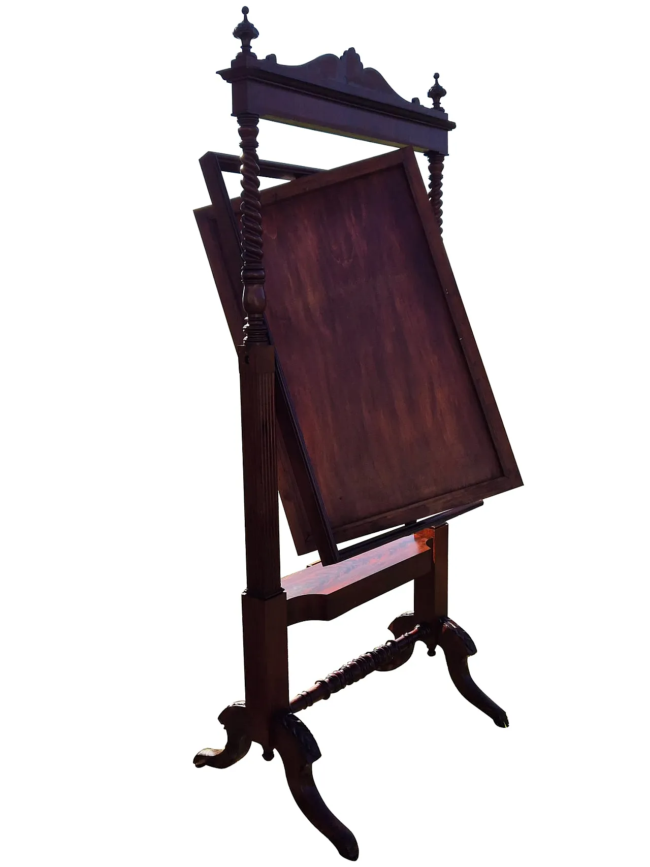 Specchiera basculante da terra in mogano con vetro molato, fine ’800 15