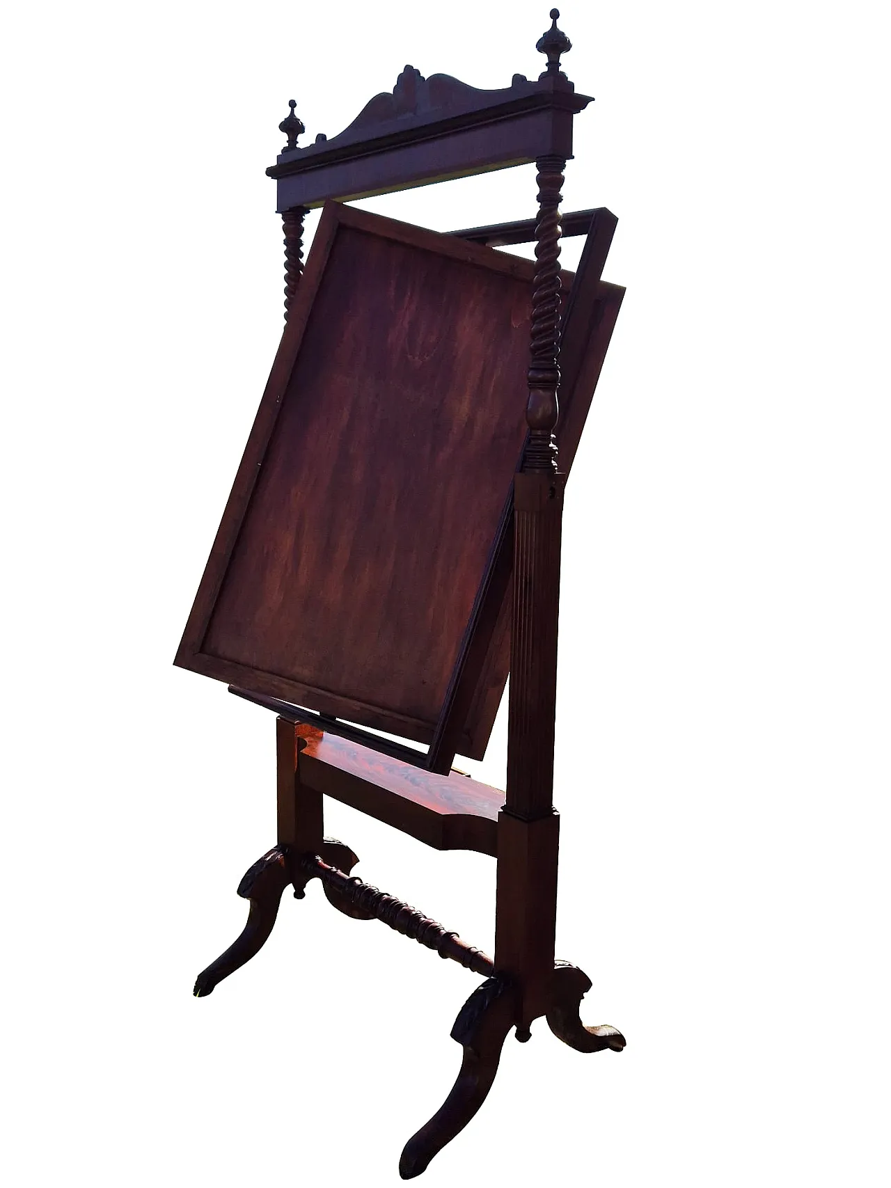 Specchiera basculante da terra in mogano con vetro molato, fine ’800 16