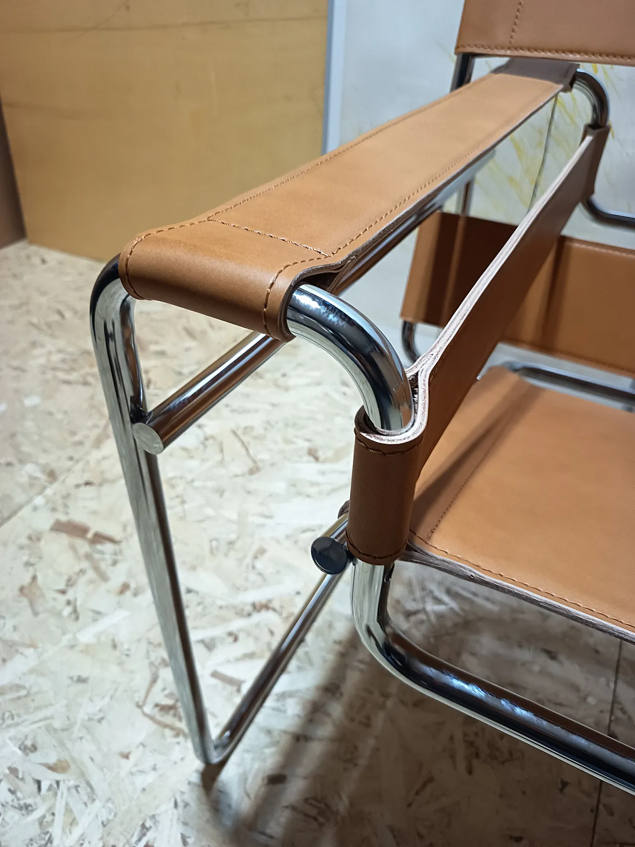 Wassilly armchair B3  by Knoll Studio in Cognac Natural Leather, 2000s 42