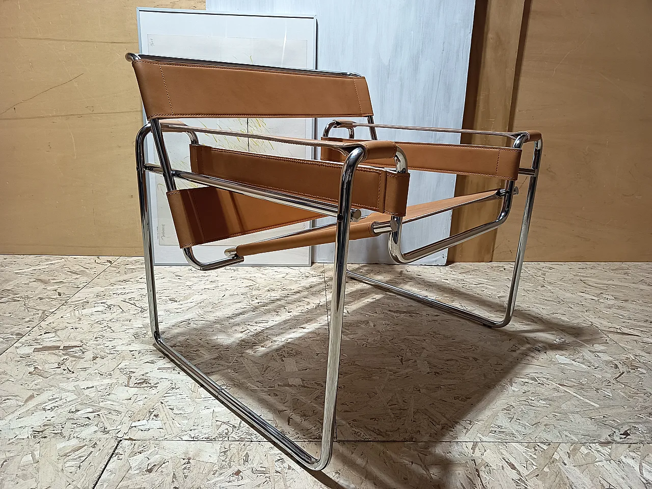 Wassilly armchair B3  by Knoll Studio in Cognac Natural Leather, 2000s 46