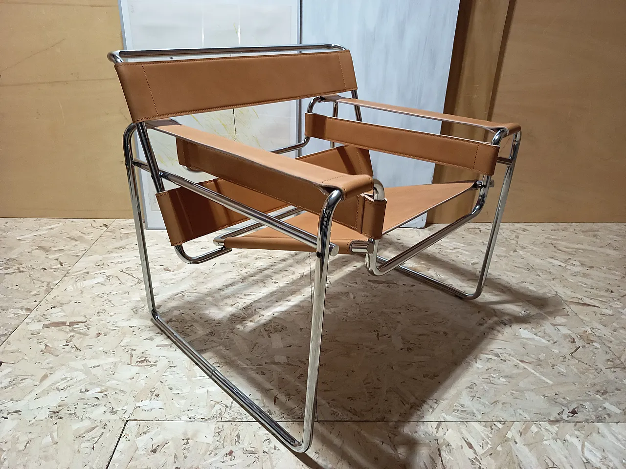 Wassilly armchair B3  by Knoll Studio in Cognac Natural Leather, 2000s 48