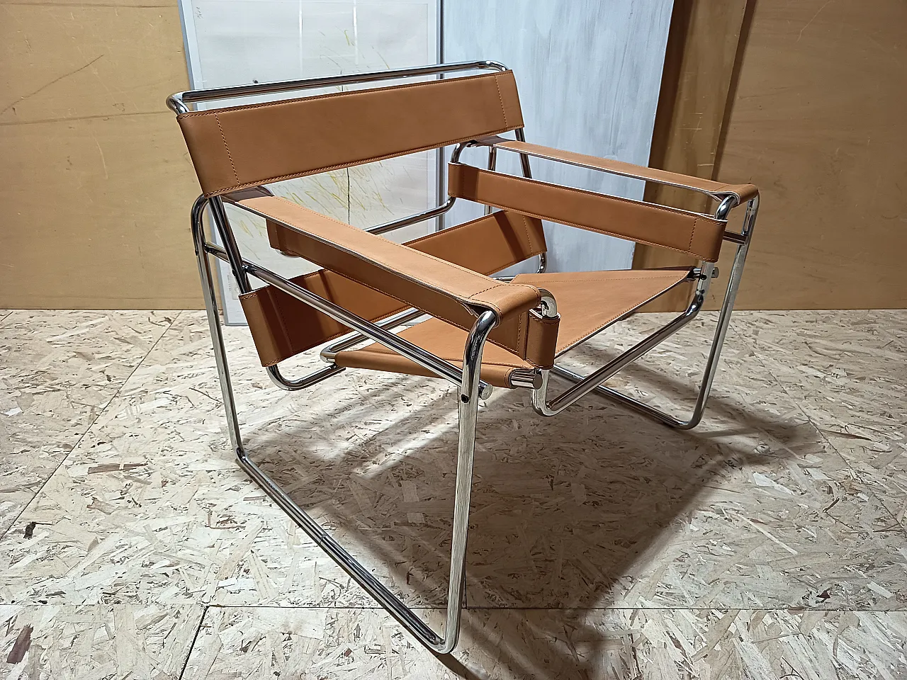 Wassilly armchair B3  by Knoll Studio in Cognac Natural Leather, 2000s 49