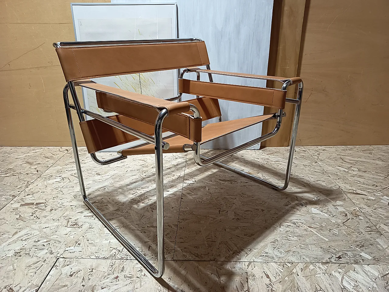 Wassilly armchair B3  by Knoll Studio in Cognac Natural Leather, 2000s 50