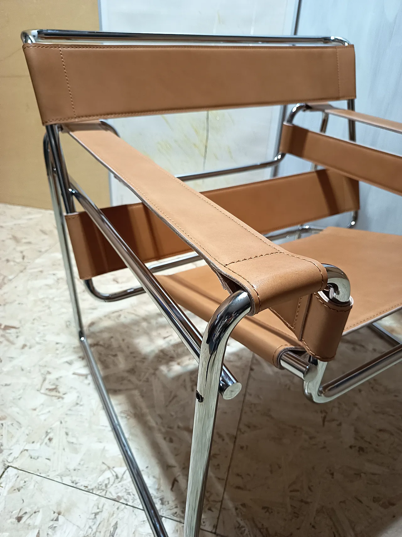 Wassilly armchair B3  by Knoll Studio in Cognac Natural Leather, 2000s 55