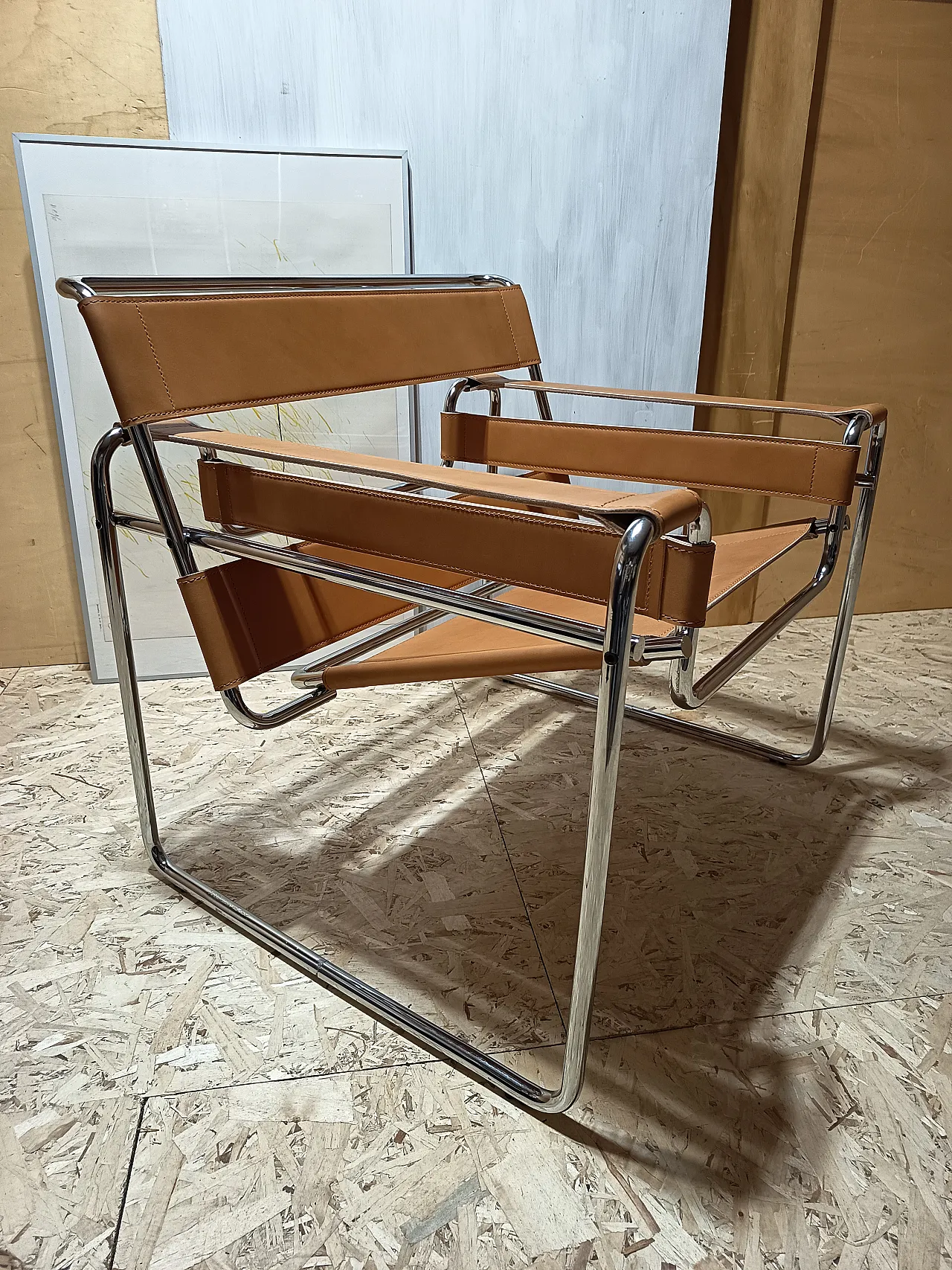 Wassilly armchair B3  by Knoll Studio in Cognac Natural Leather, 2000s 64