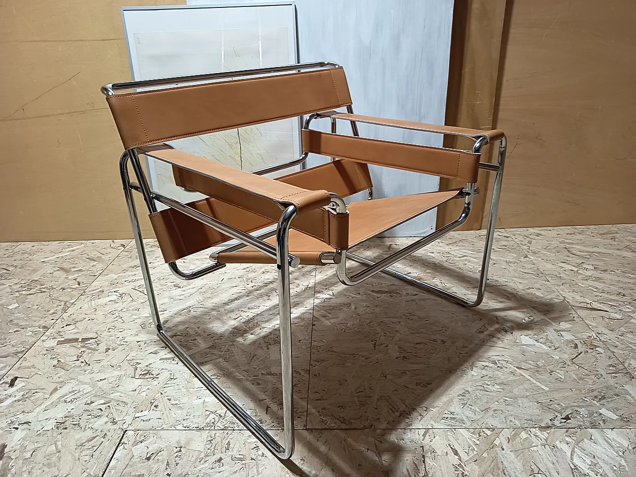 Wassilly armchair B3  by Knoll Studio in Cognac Natural Leather, 2000s 66