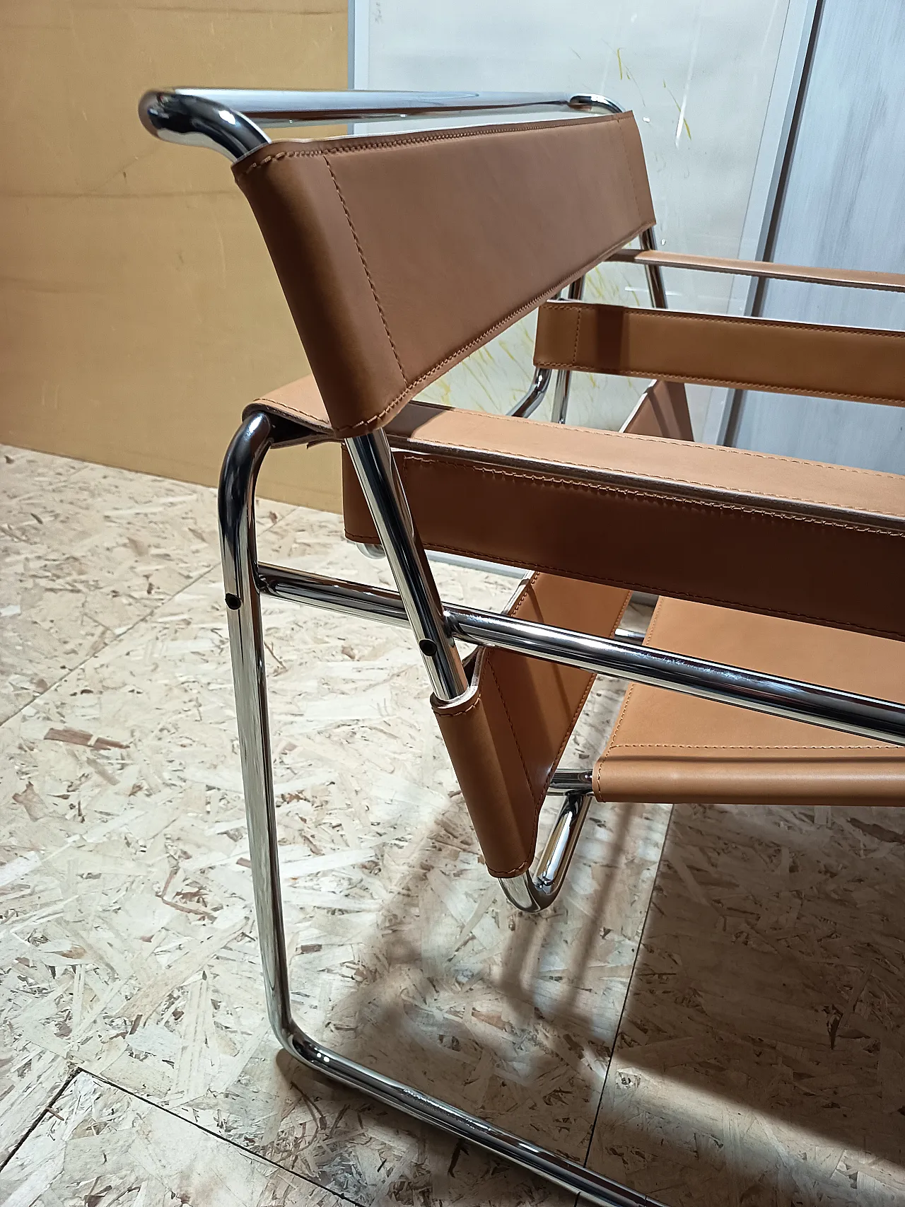 Wassilly armchair B3  by Knoll Studio in Cognac Natural Leather, 2000s 90