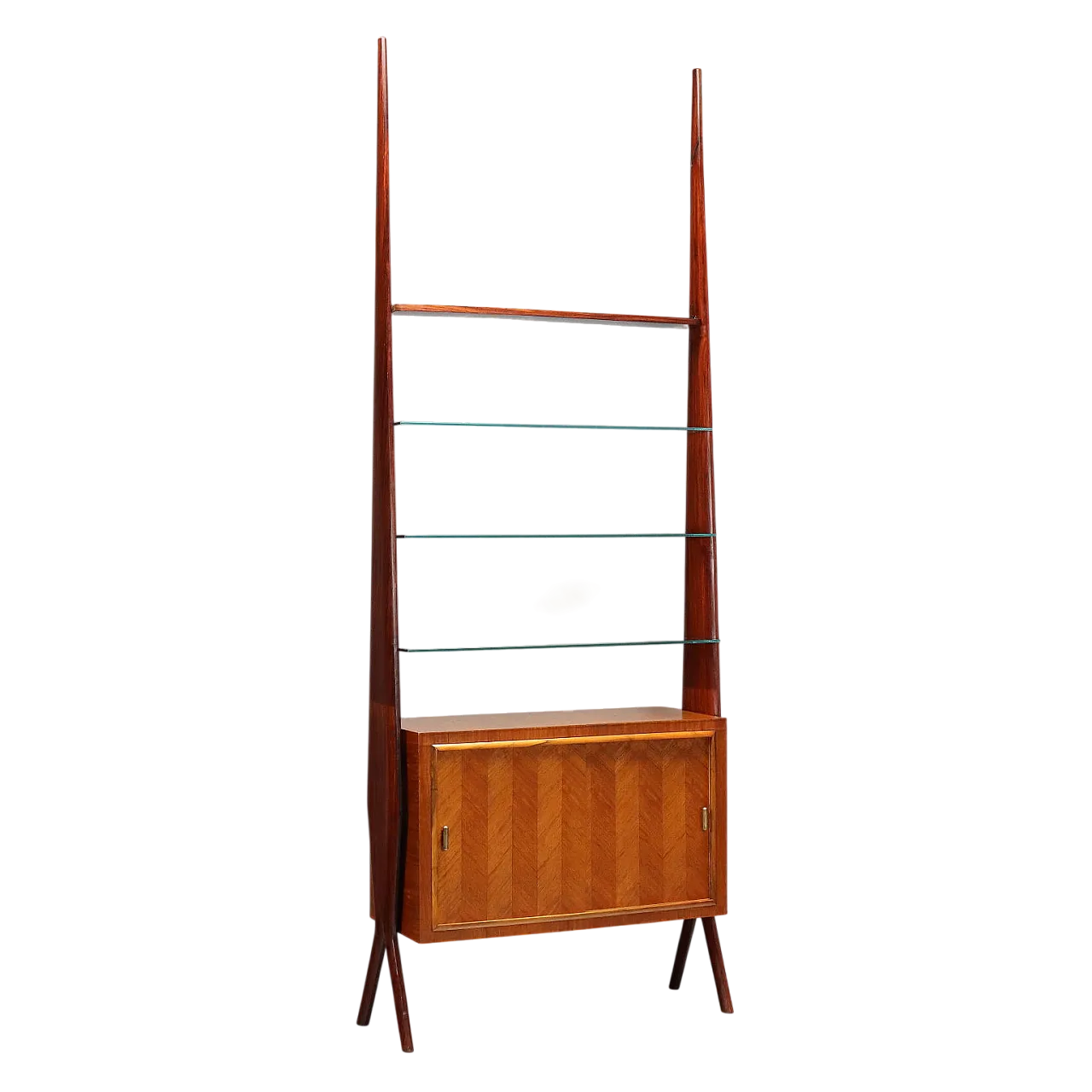 Libreria autoportante in legno esotico, mogano, vetro e ottone, '900 11