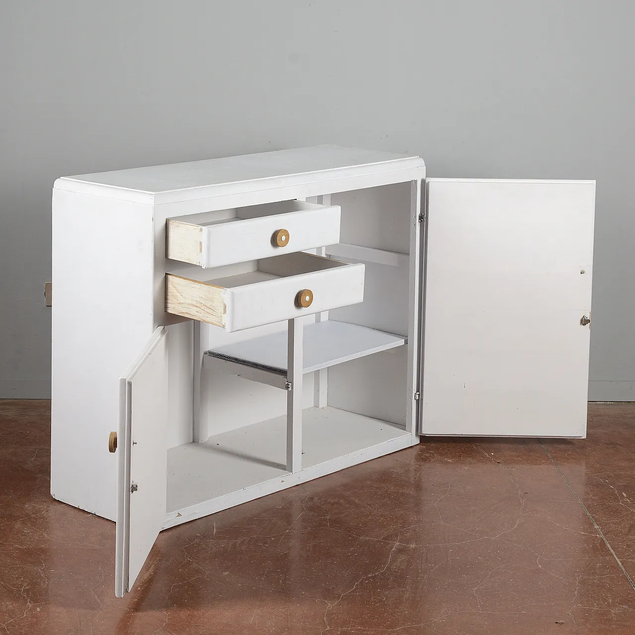 Credenza da cucina in legno verniciato e metallo, '900 3