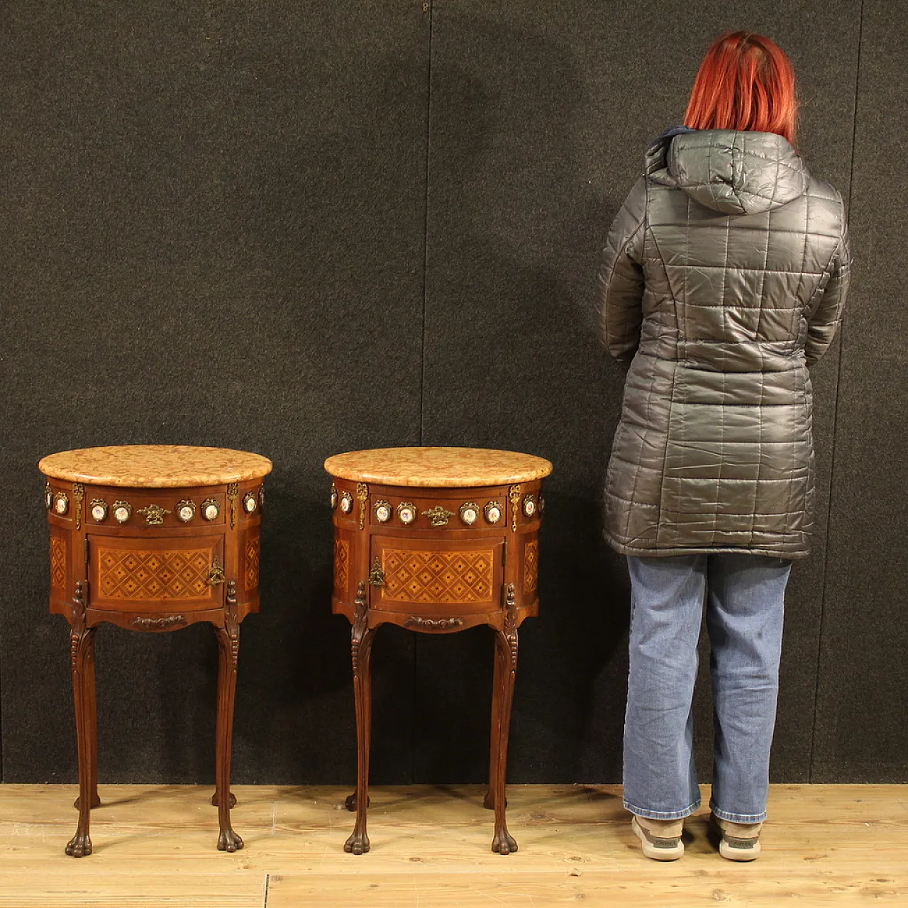 Coppia di comodini francesi intarsiati, '900 2