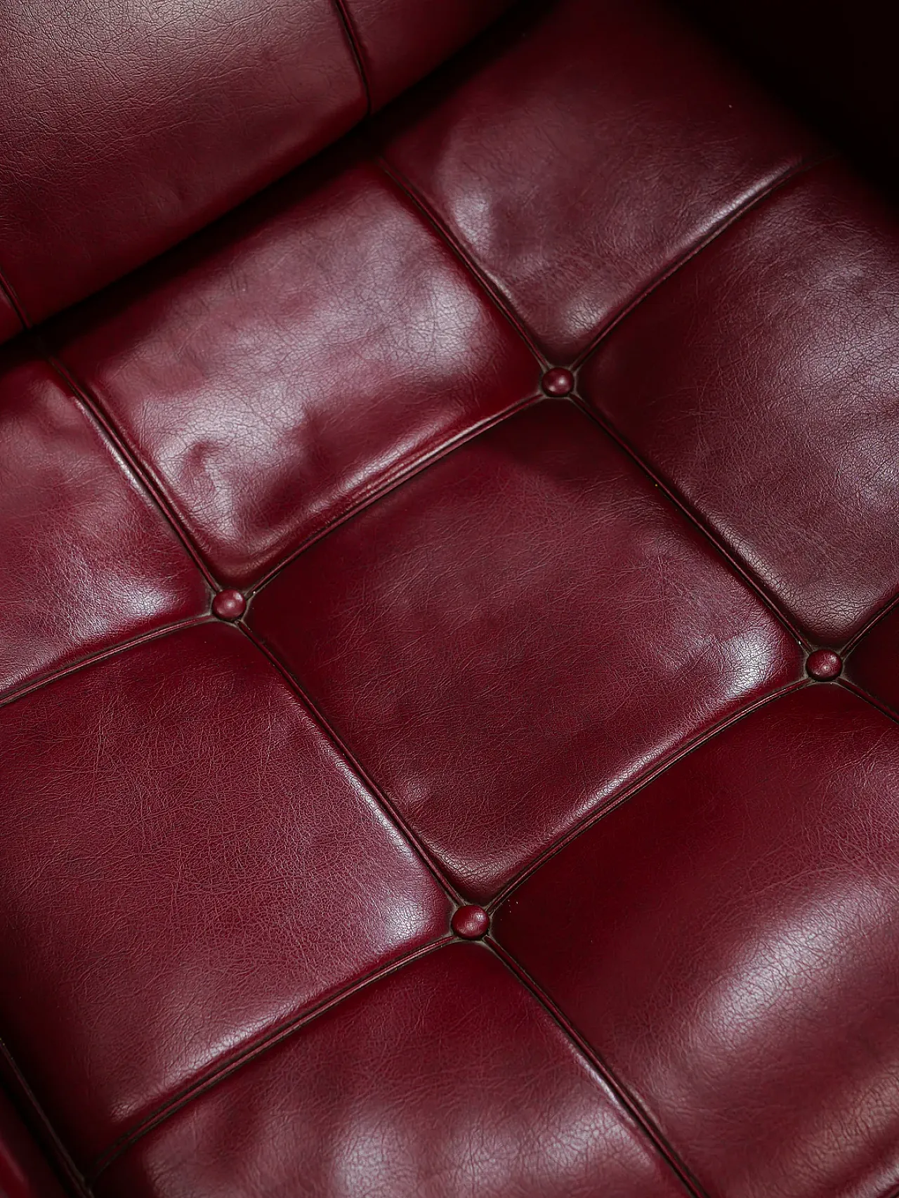 Pair of lounge armchairs burgundy skai rockabilly chairs, 1950s 8