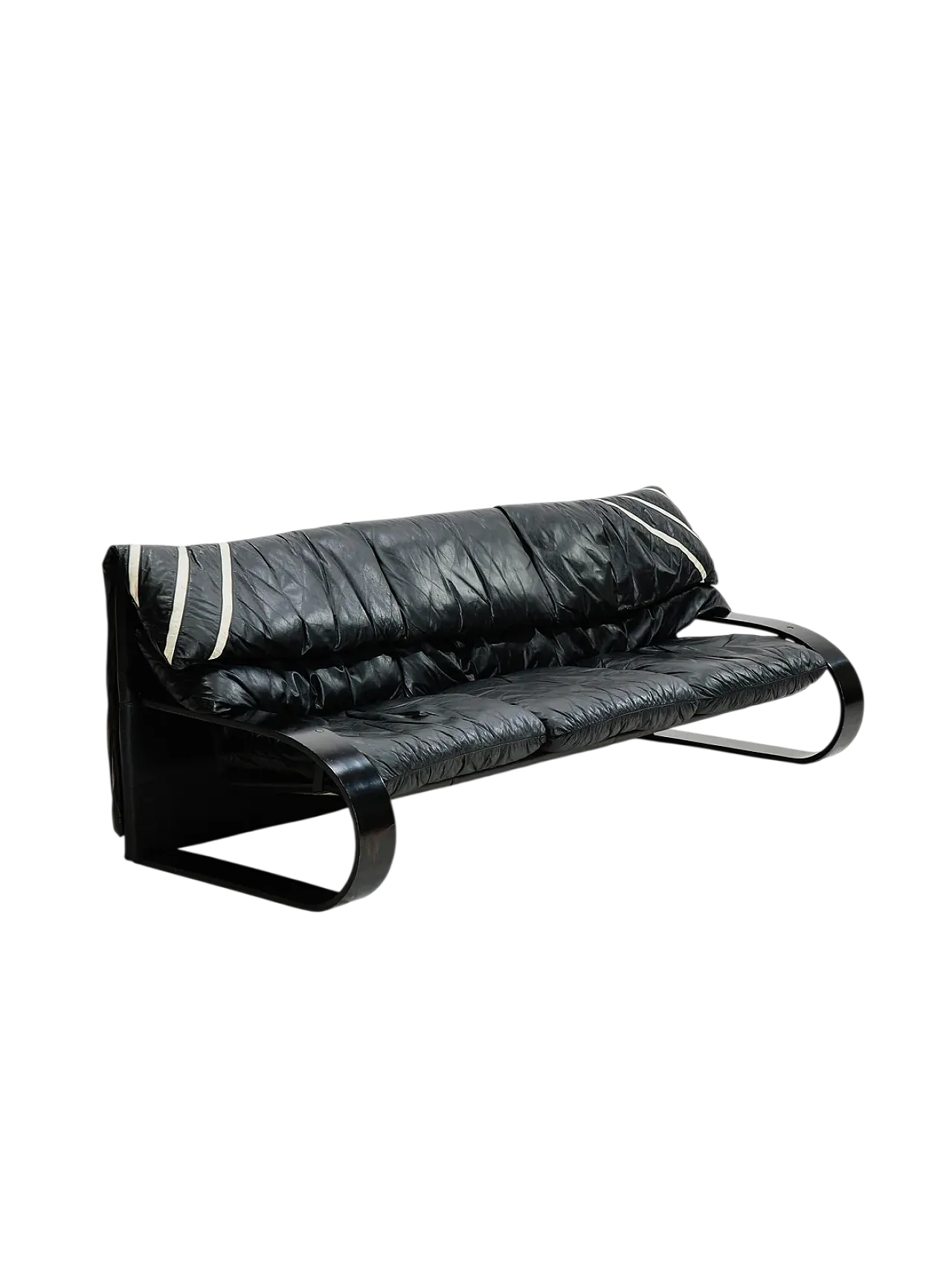 Divano a tre posti in pelle di Coralba, anni '80 14