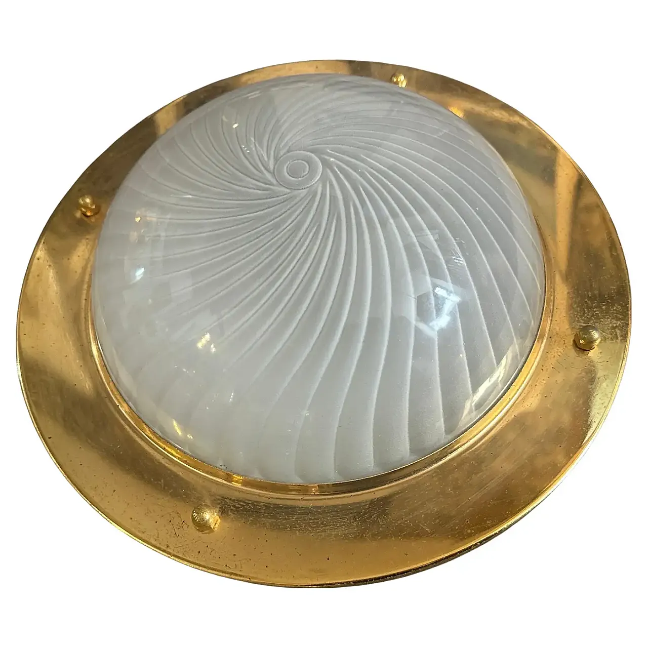 Gilded metal and murano glass ceiling or wall light, 1970s 1