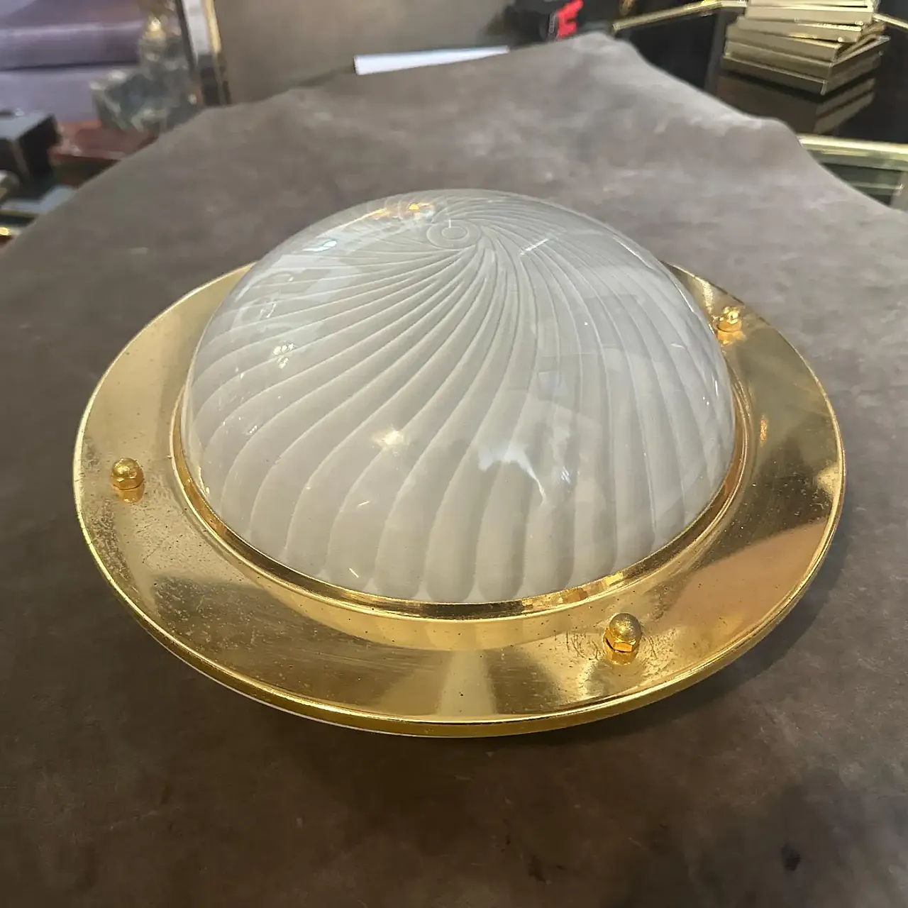 Gilded metal and murano glass ceiling or wall light, 1970s 9