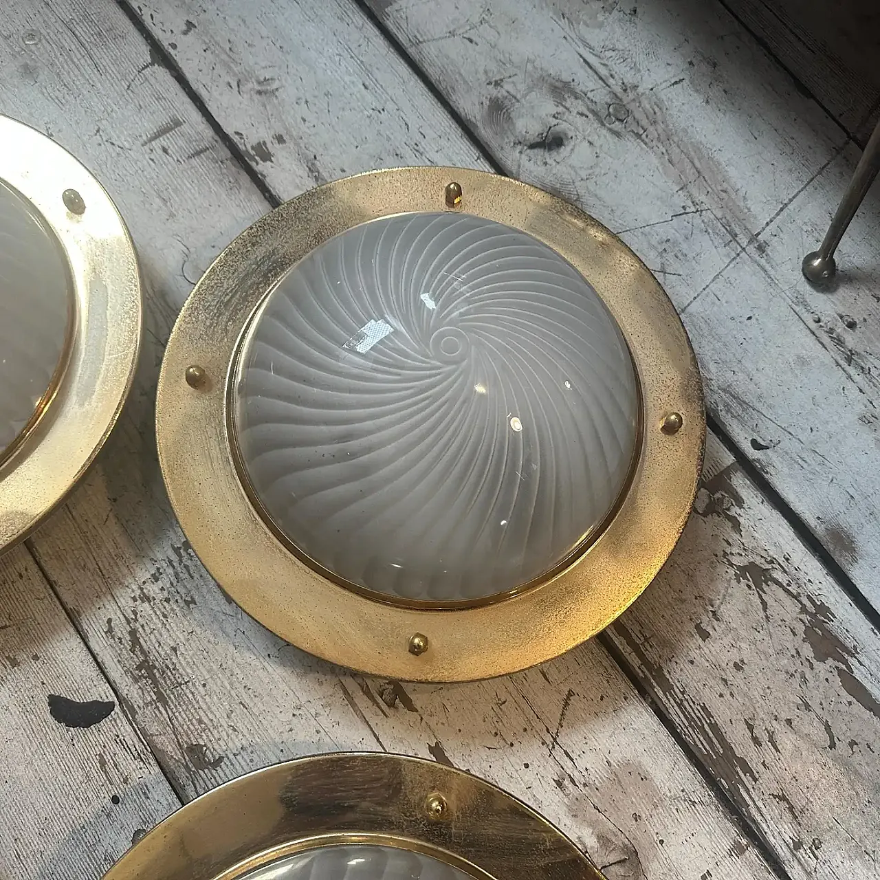 Gilded metal and murano glass ceiling or wall light, 1970s 10