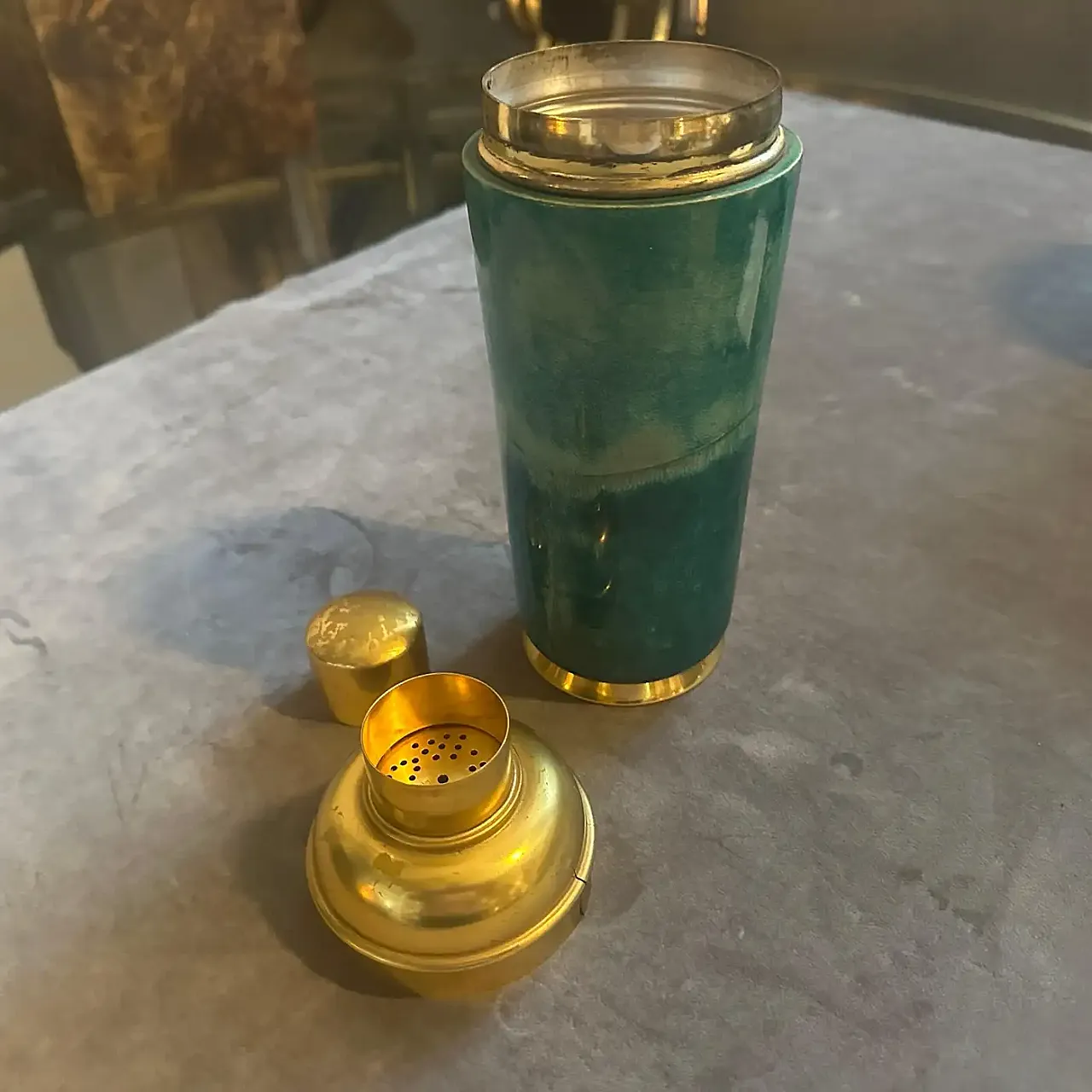 Goatskin and brass cocktail Shaker by Aldo Tura, 1950s 3