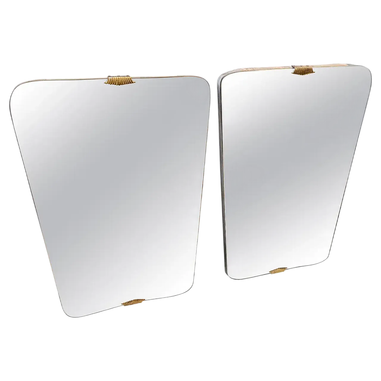 Coppia di specchi da parete in legno e ottone di Gio Ponti, anni '50 11