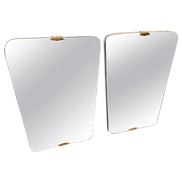 Coppia di specchi da parete in legno e ottone di Gio Ponti, anni '50