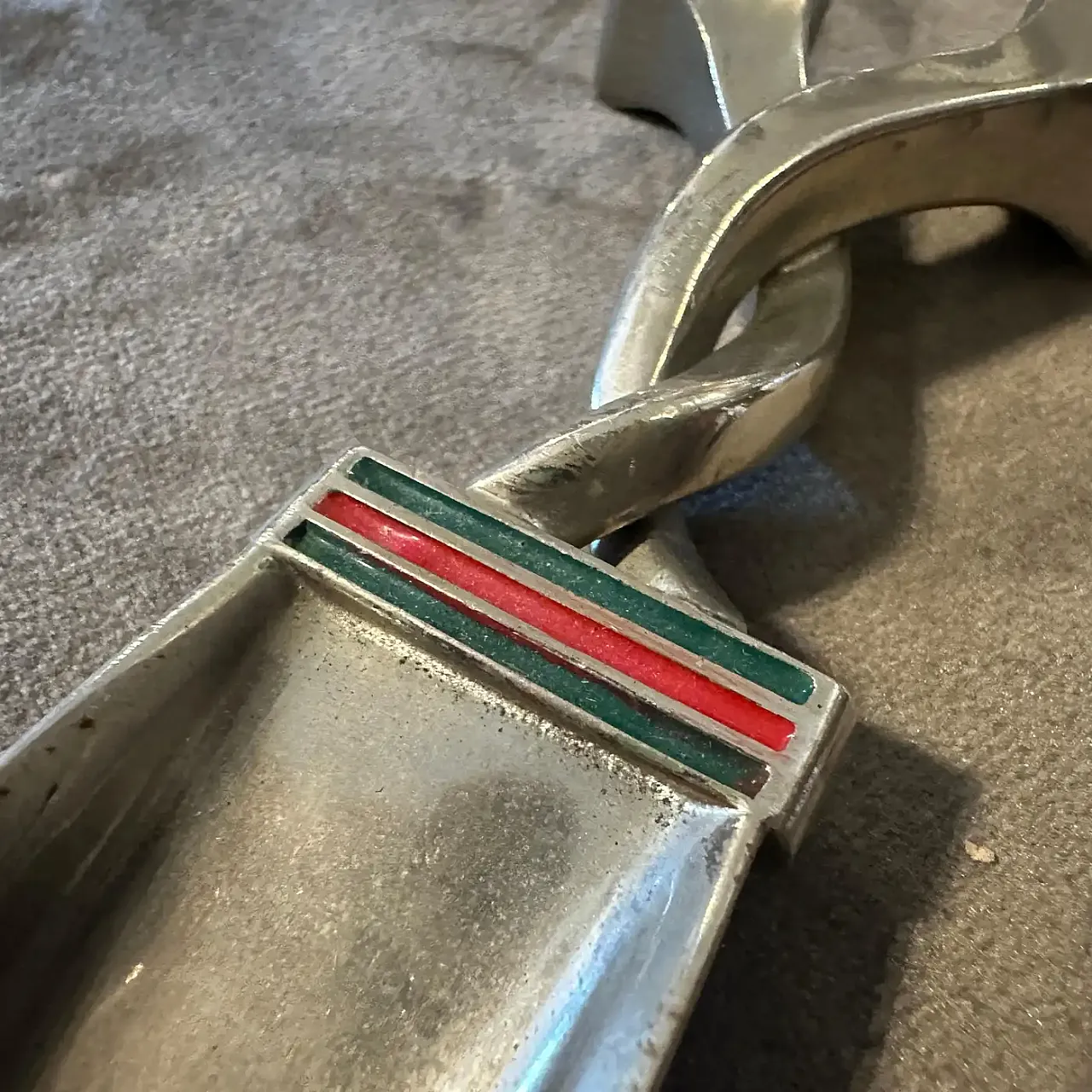 Silver plated enameled metal nail shoehorn by Gucci, 1980s 8