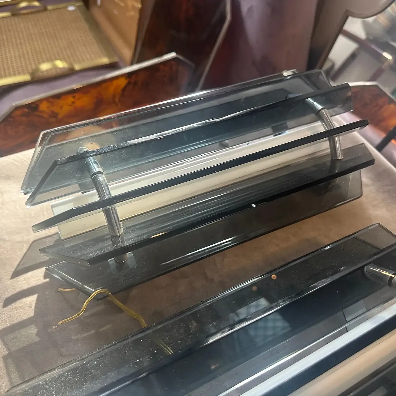 Pair of Space Age gray glass and steel wall sconces by Veca, 1960s 7