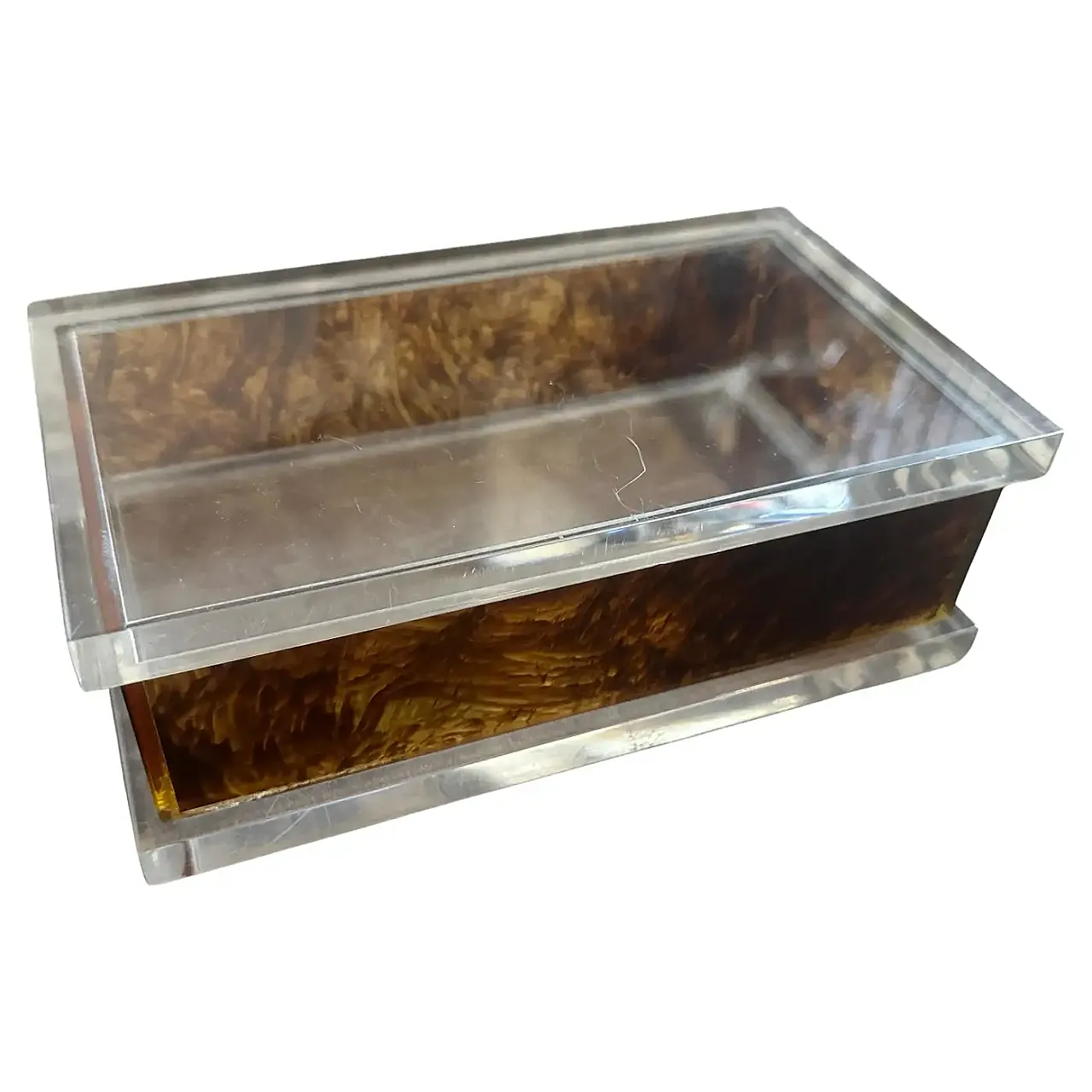 Dior Home style clear lucite and faux turtle box, 1970s 1