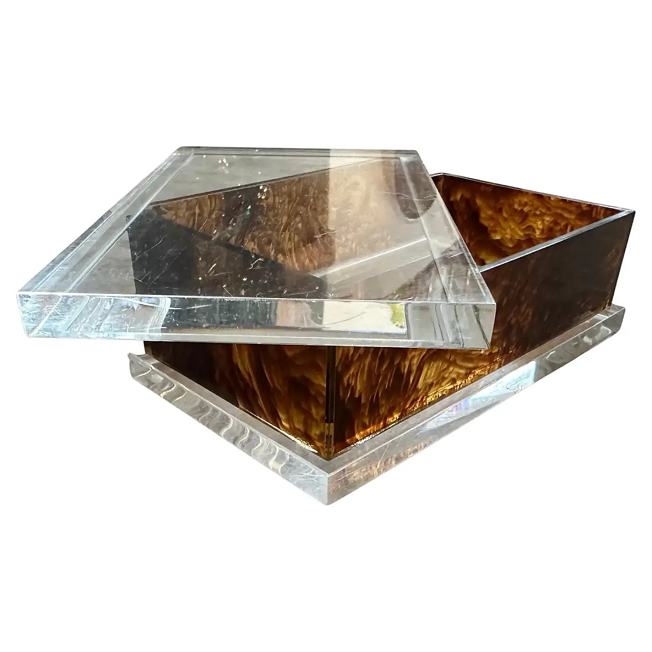 Dior Home style clear lucite and faux turtle box, 1970s 2