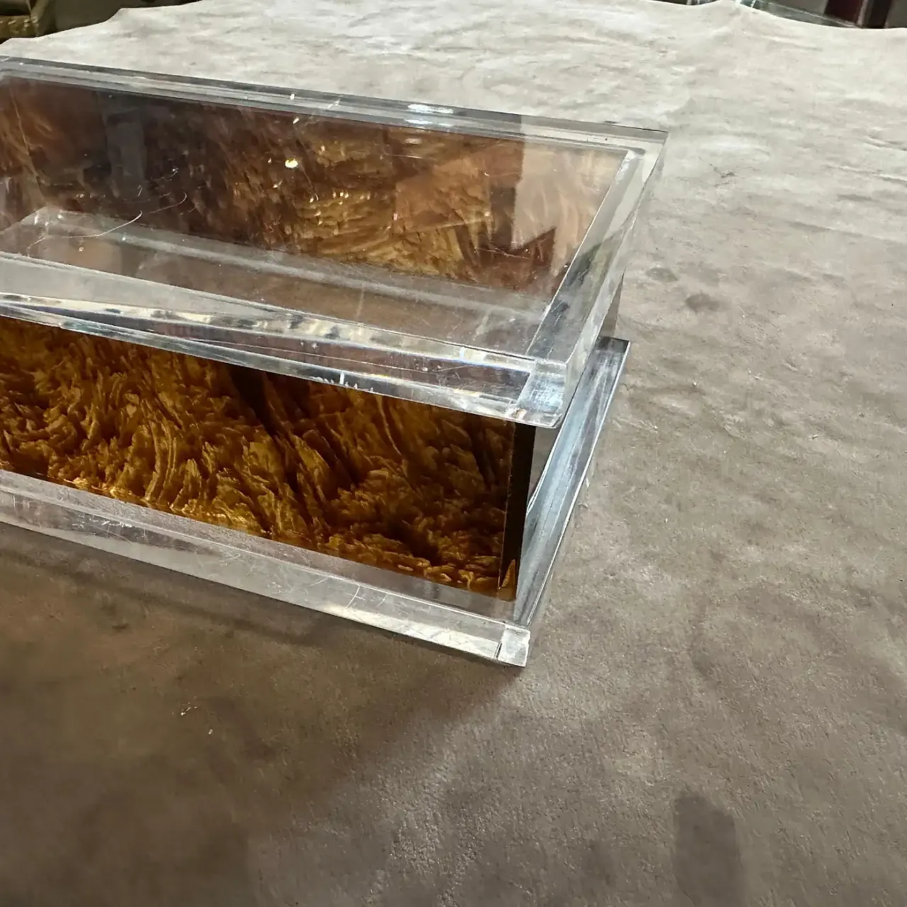 Dior Home style clear lucite and faux turtle box, 1970s 4