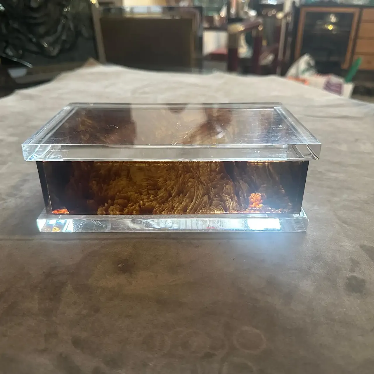 Dior Home style clear lucite and faux turtle box, 1970s 5