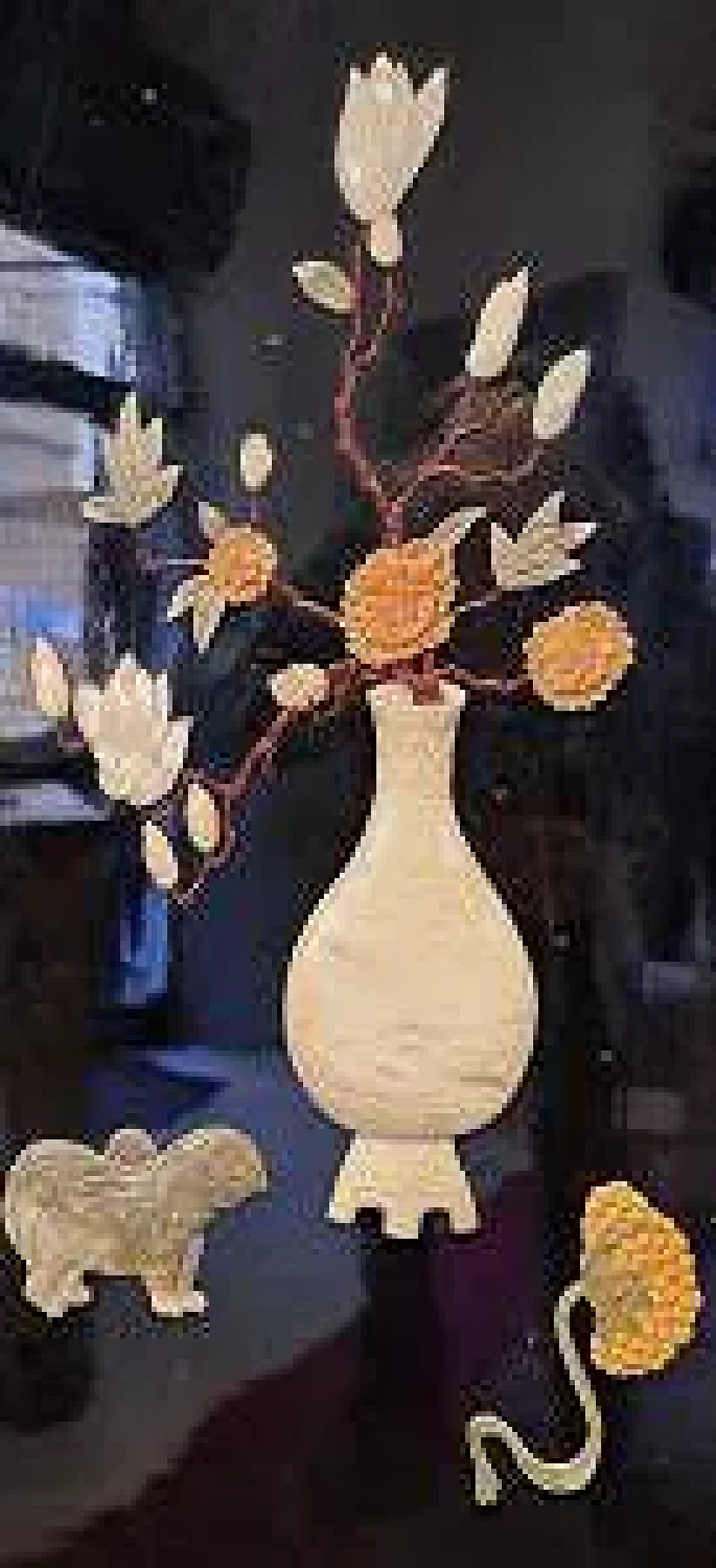 Paravento in lacca nera e intarsi in pietre dure, '900 3