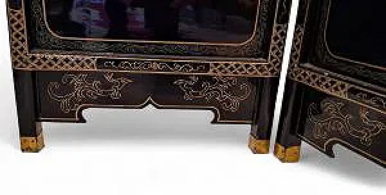 Paravento in lacca nera e intarsi in pietre dure, '900 6
