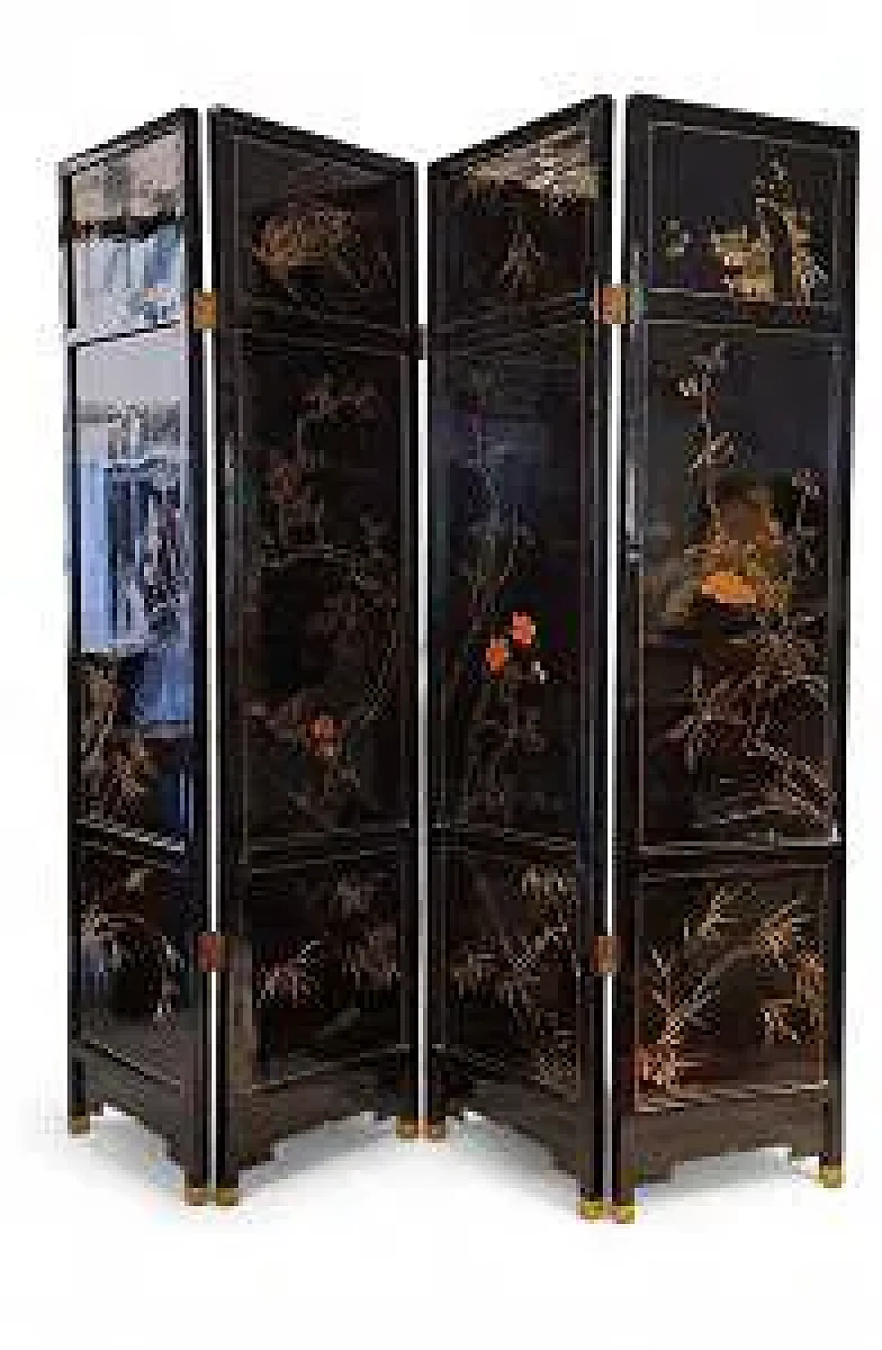 Paravento in lacca nera e intarsi in pietre dure, '900 8