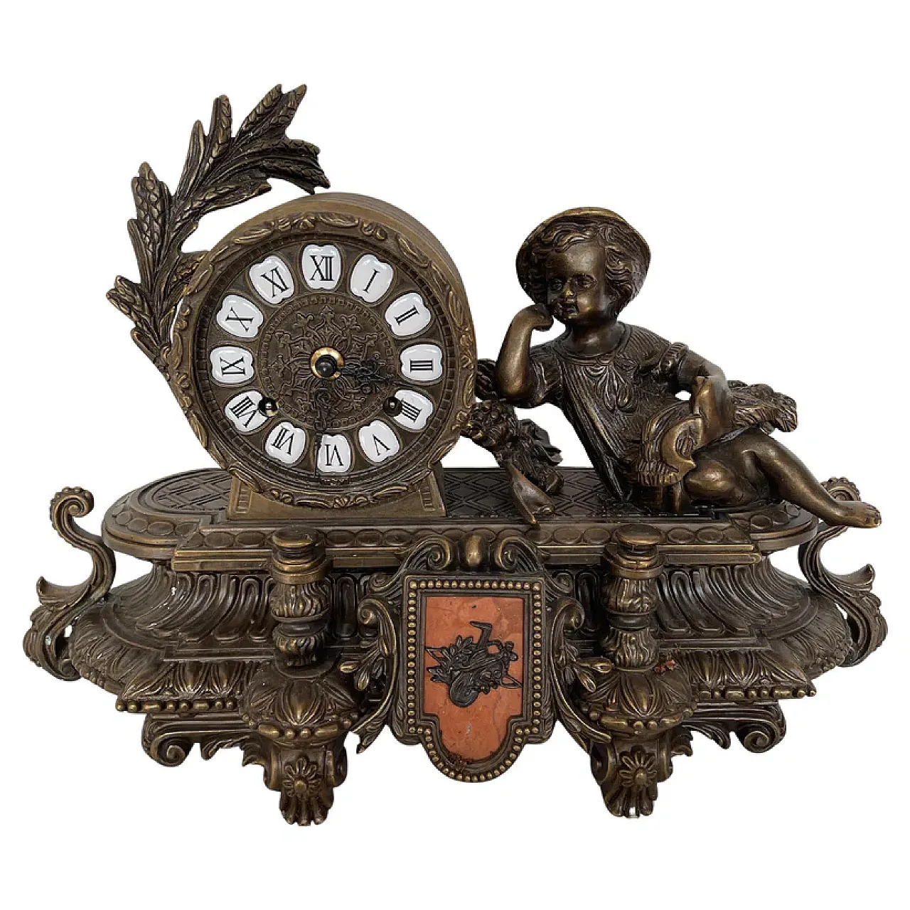 French table clock in golden metal with putto, 1970s 1
