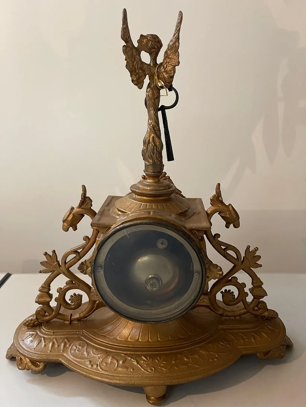 Bronze table clock with angel, 19th century 5