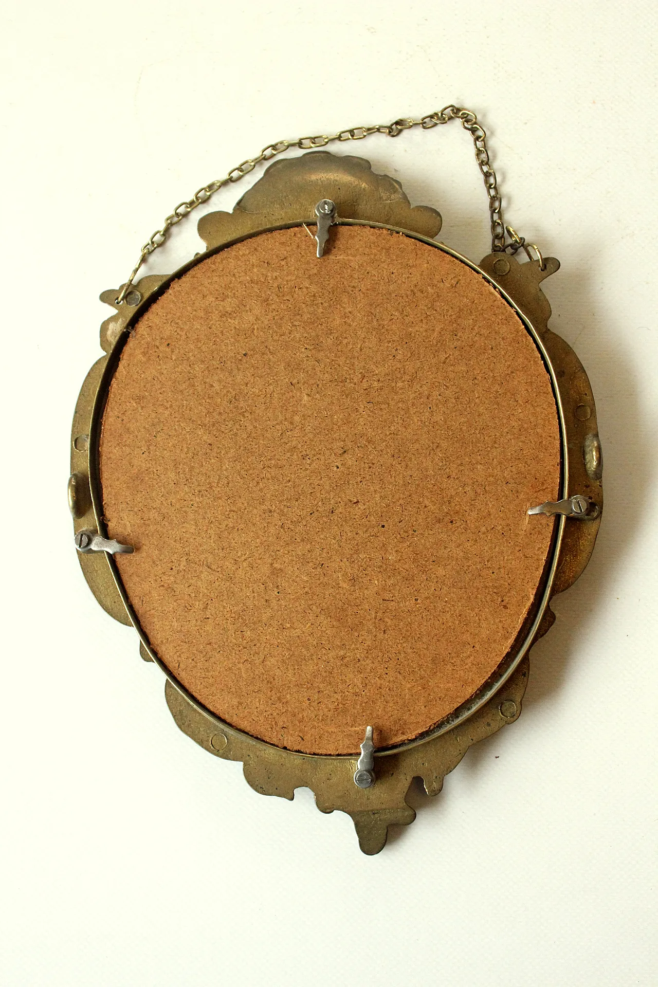 Piccolo specchio da parete in ottone e legno, anni '50 6