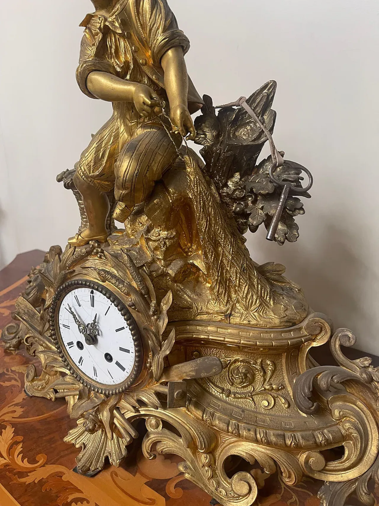 Gilt Bronze Table Clock with Figure, 19th century 5