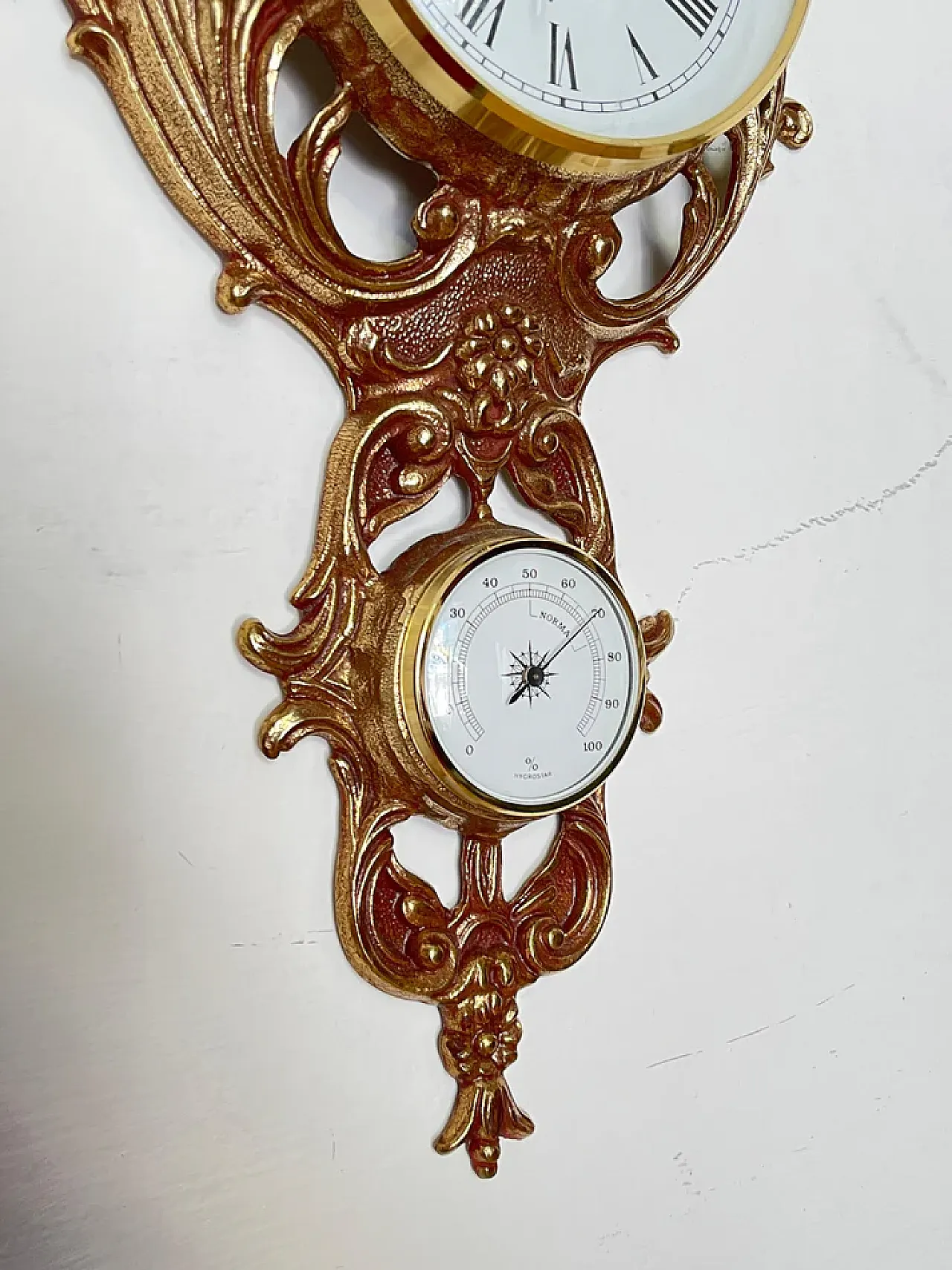 Clock with Barometer and Thermometer in Golden Baroque Style, 20th c. 2