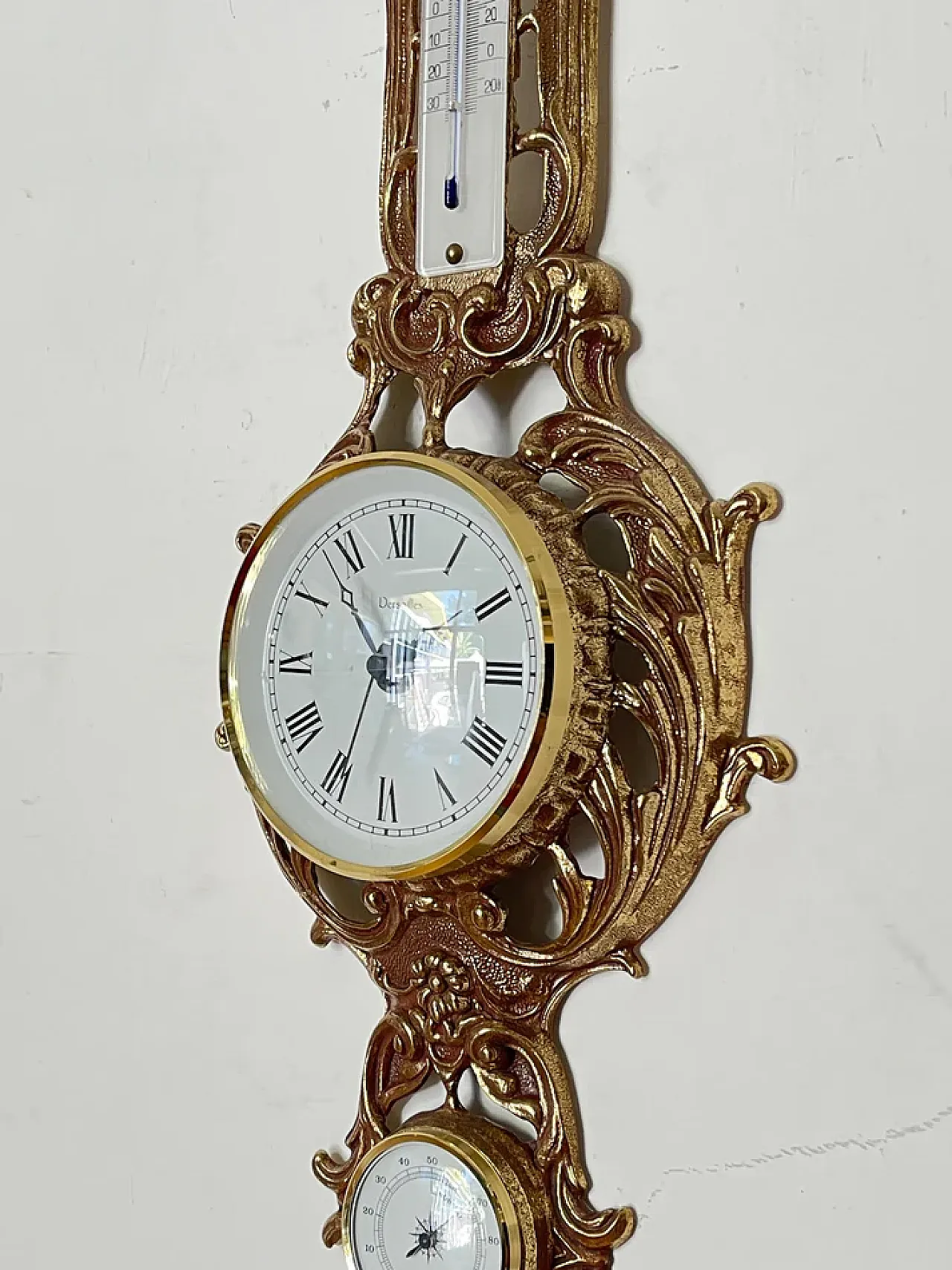 Clock with Barometer and Thermometer in Golden Baroque Style, 20th c. 3