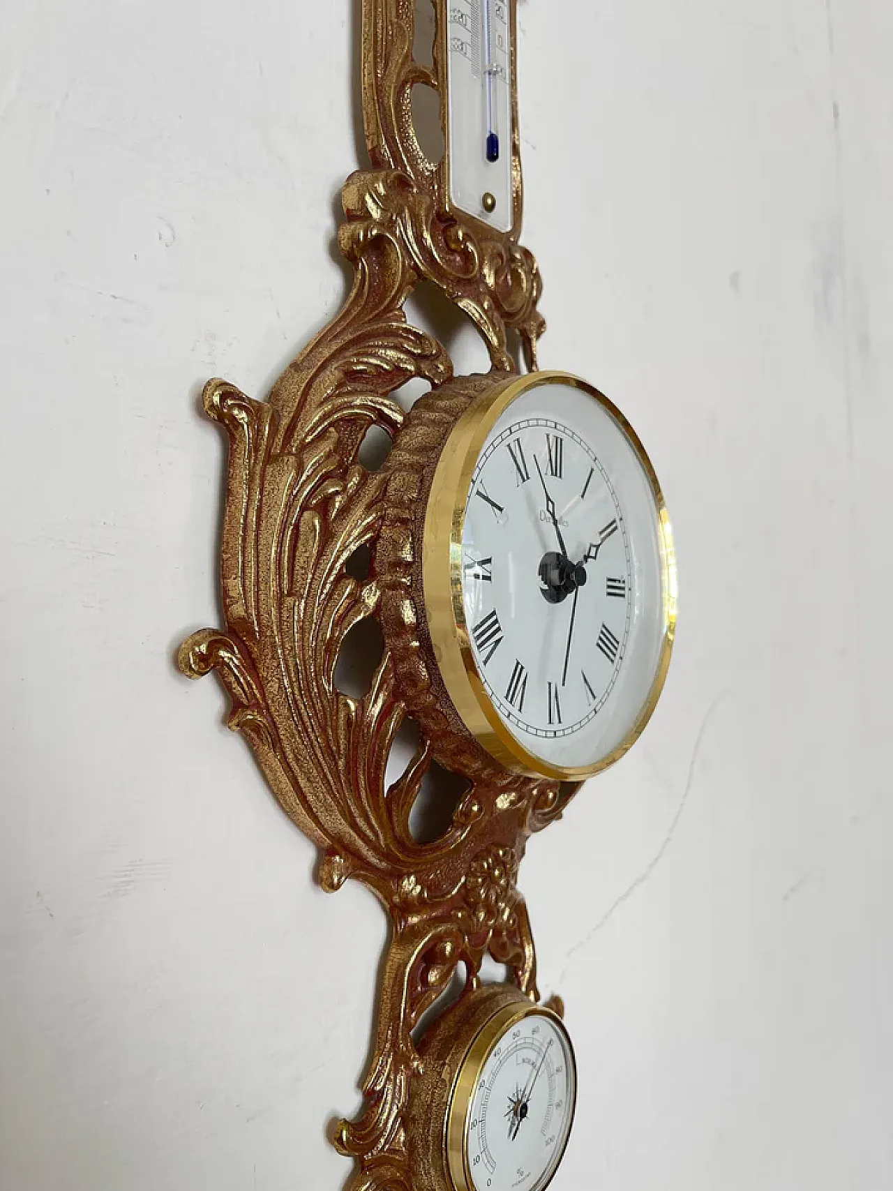 Clock with Barometer and Thermometer in Golden Baroque Style, 20th c. 4