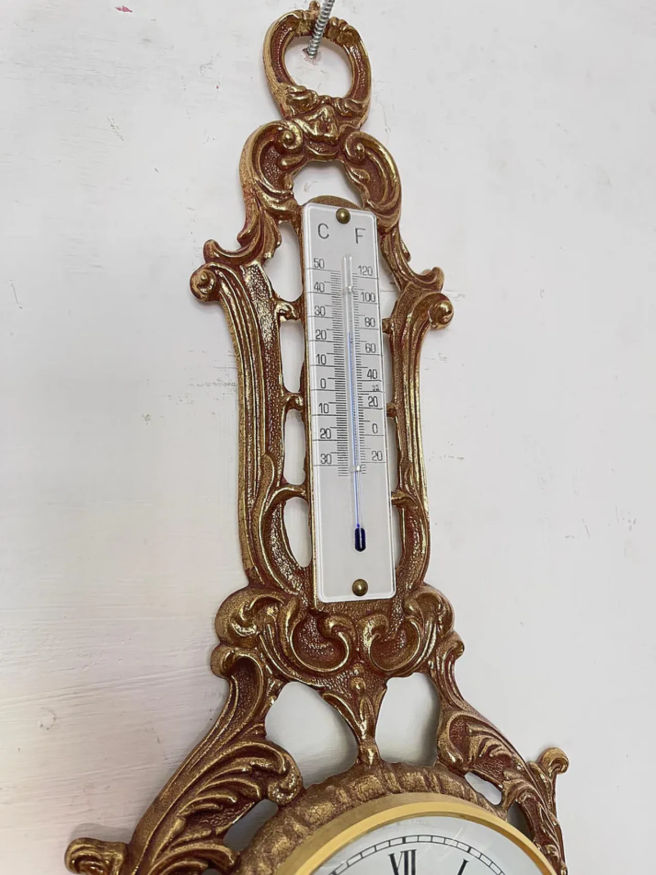 Clock with Barometer and Thermometer in Golden Baroque Style, 20th c. 5