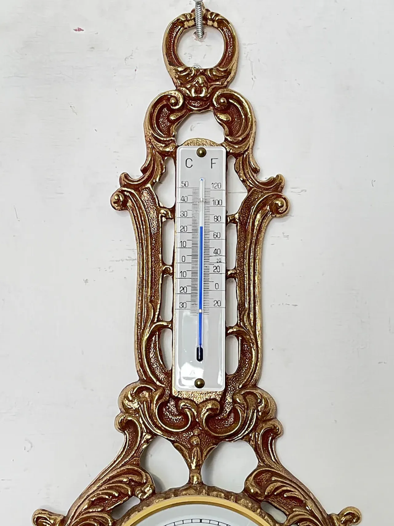 Clock with Barometer and Thermometer in Golden Baroque Style, 20th c. 6