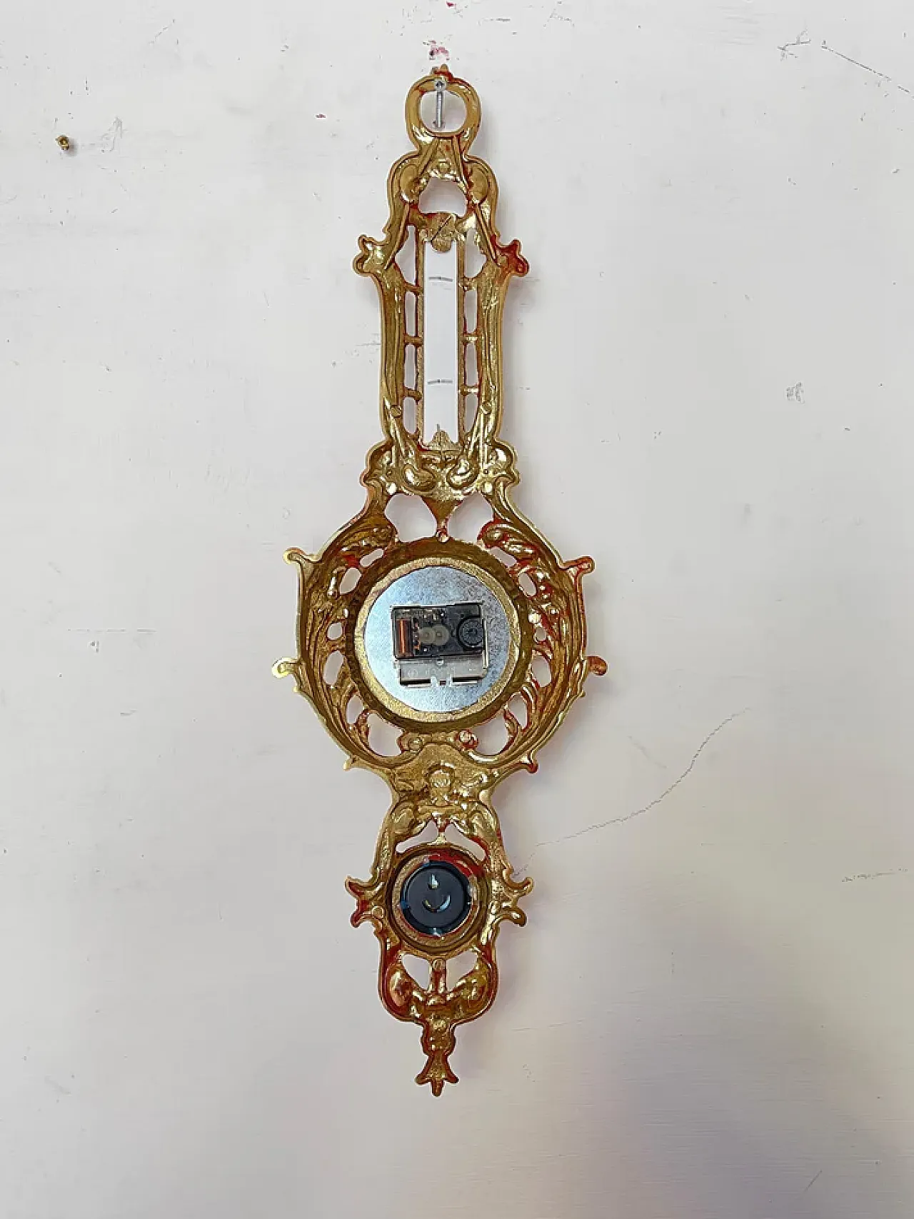 Clock with Barometer and Thermometer in Golden Baroque Style, 20th c. 7