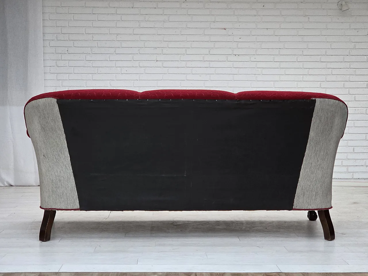 Danish 3-seater sofa, wool, carved oak wood, 1950s 9