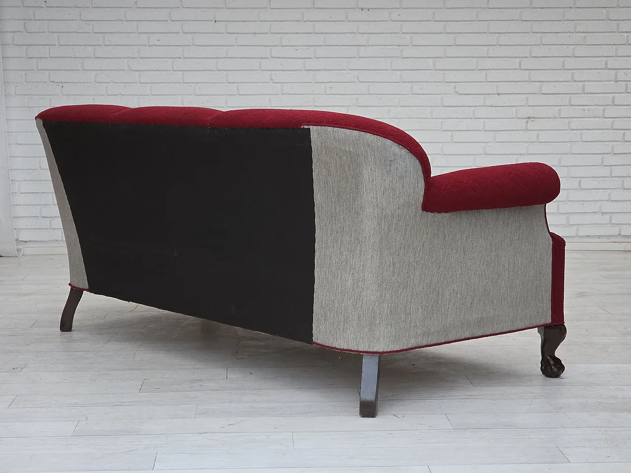 Danish 3-seater sofa, wool, carved oak wood, 1950s 10
