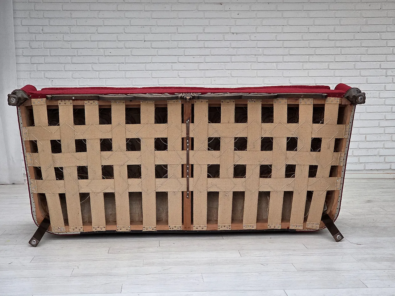 Danish 3-seater sofa, wool, carved oak wood, 1950s 18