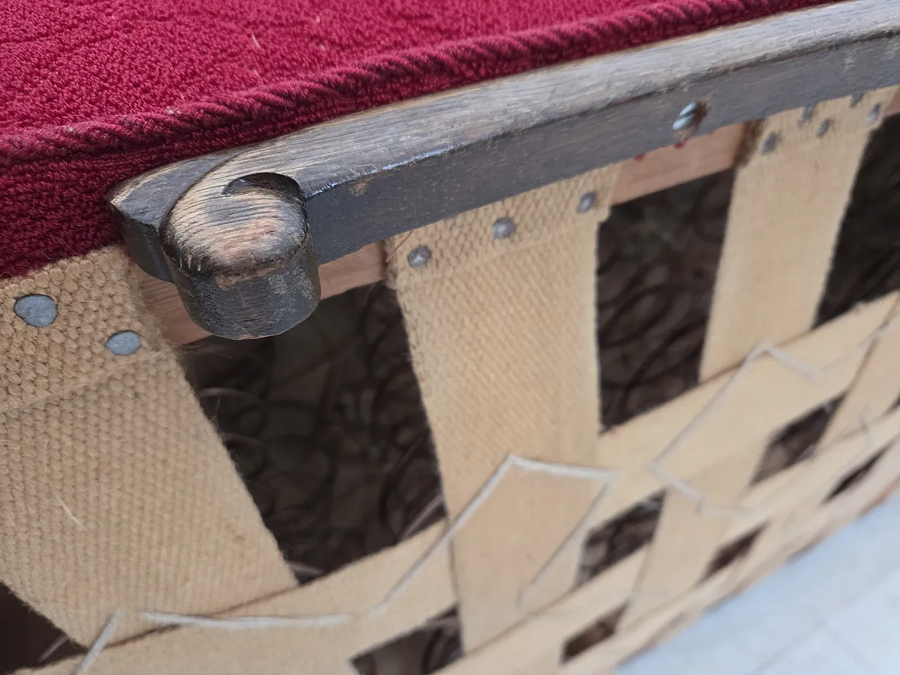 Danish 3-seater sofa, wool, carved oak wood, 1950s 19