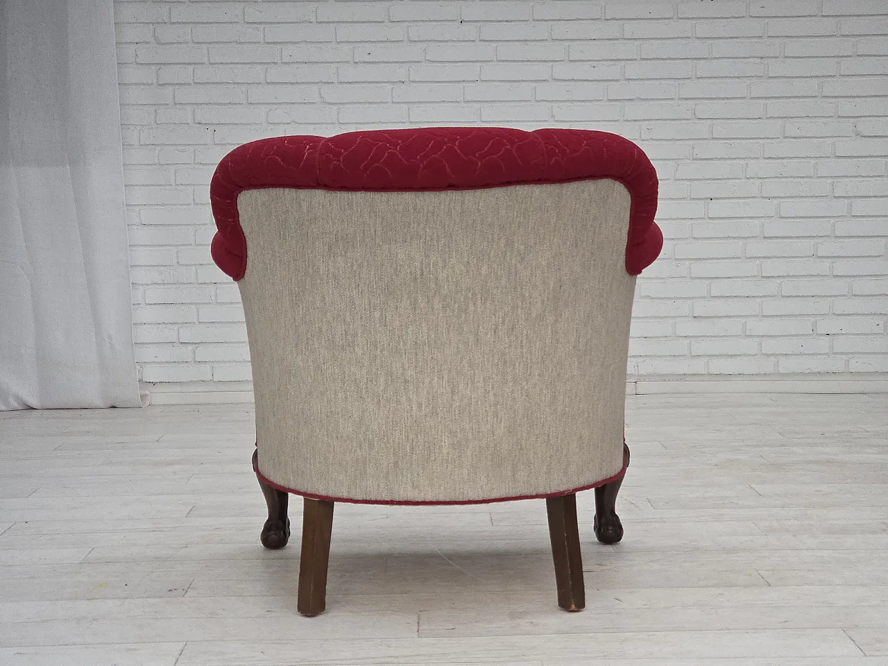 Danish armchair, wool, carved oak wood, 1950s 13
