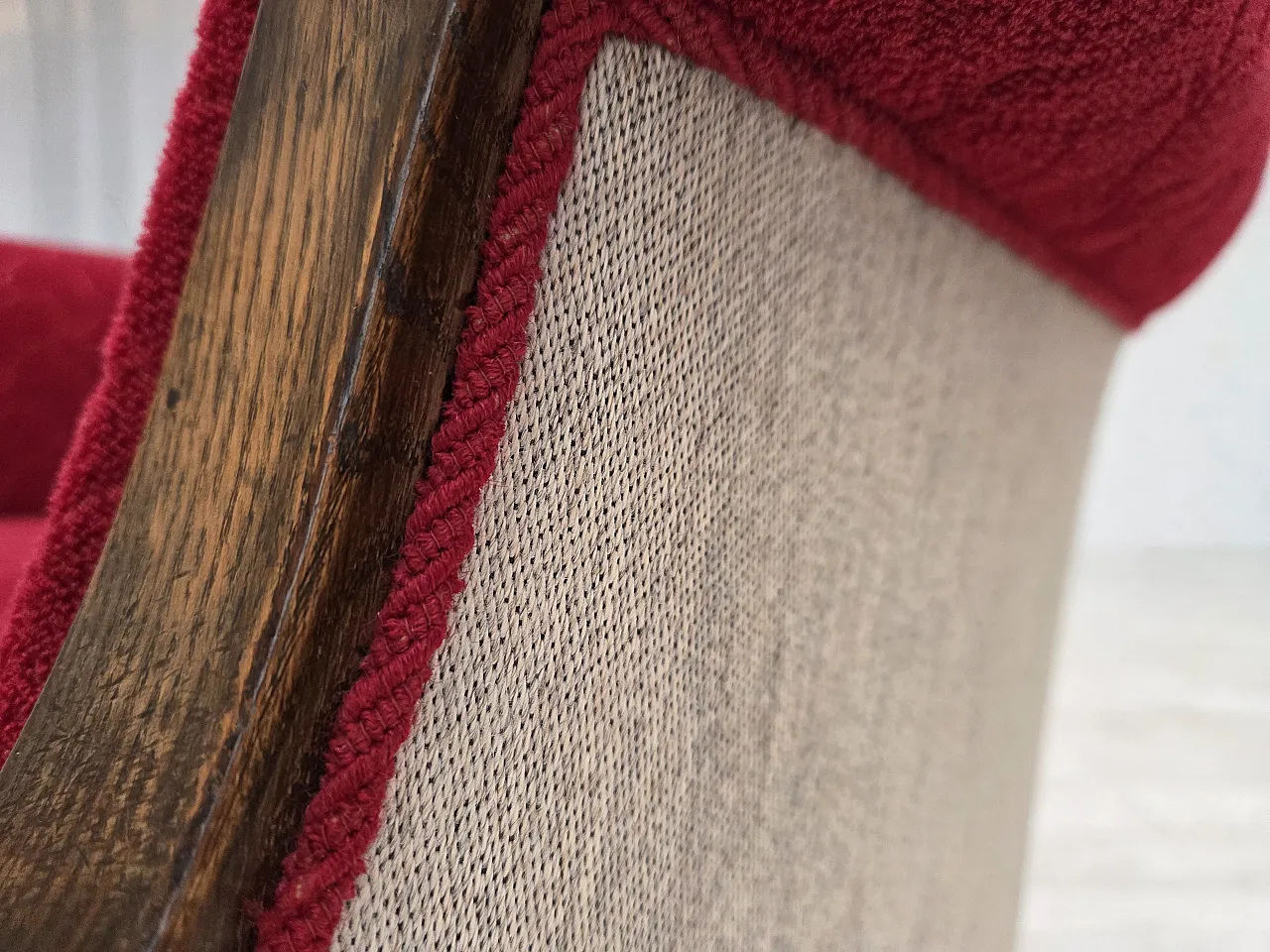 Danish armchair, wool, carved oak wood, 1950s 19