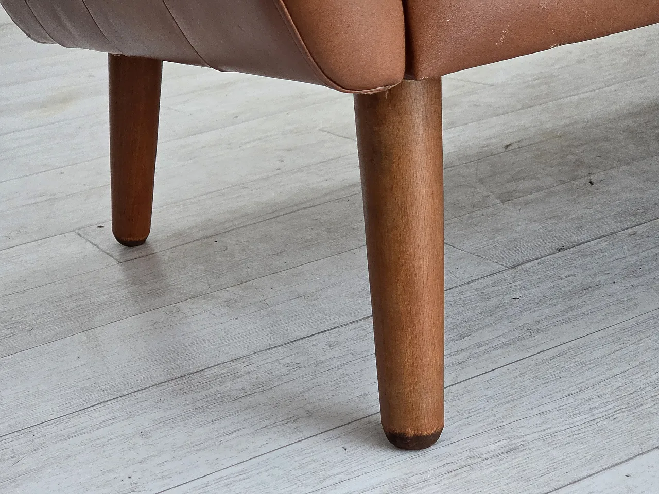 Divano danese a 3 posti, mobili in pelle marrone con patina, anni '70 4