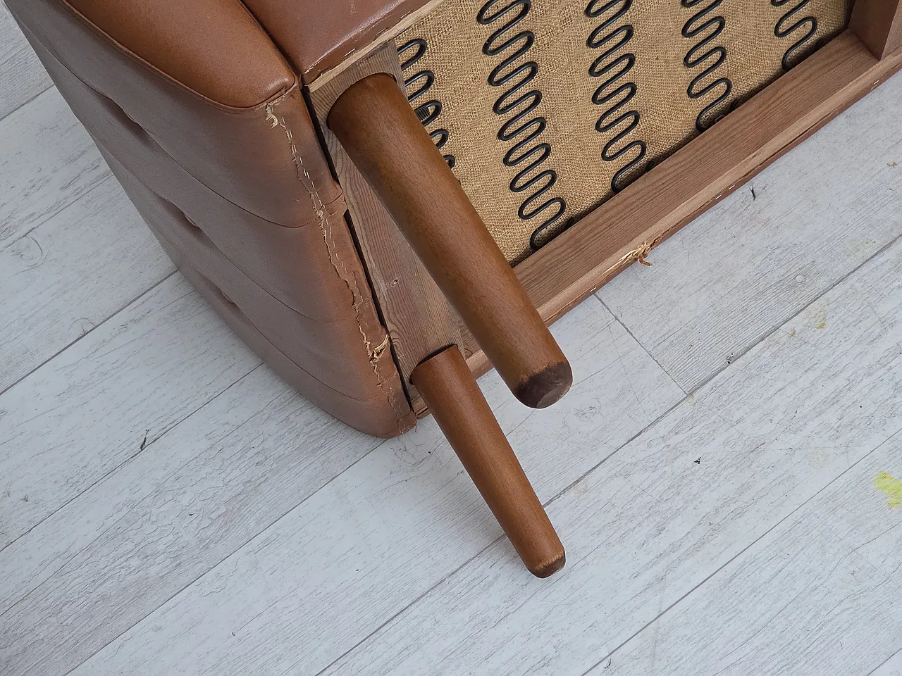 Divano danese a 3 posti, mobili in pelle marrone con patina, anni '70 18